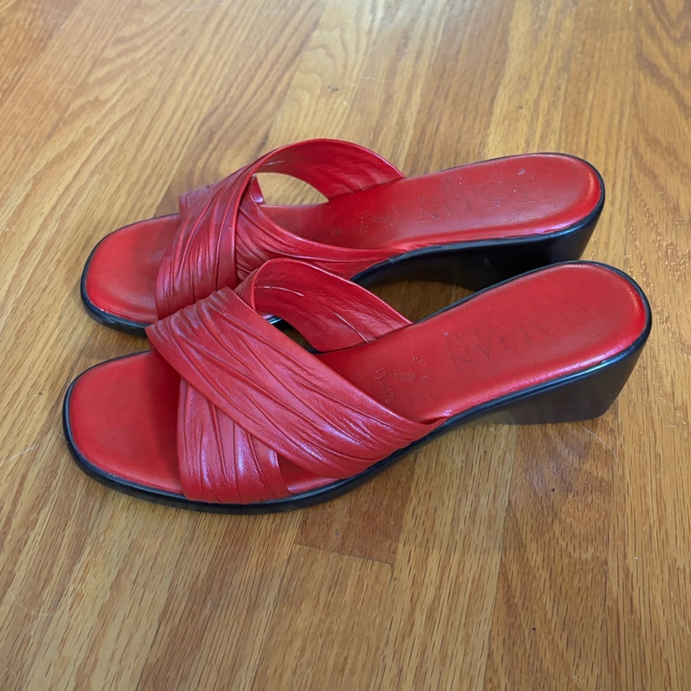 Italian Shoemakers Red Sandals with Open Toe and Gathered Straps